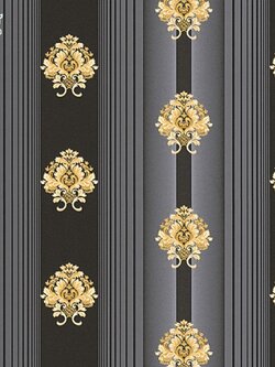 วอลเปเปอร์ลายทางหลุยส์ดอกไม้ สีทองพื้นดำ