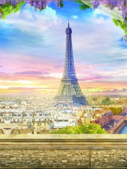 ภาพวิวสำเร็จรูป ภาพวาด ระเบียงมองเห็นหอไอเฟล
