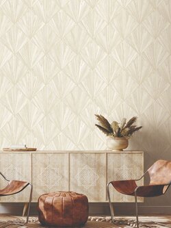 วอลเปเปอร์ลายไม้โมเดิร์นกราฟฟิค สีครีมอมชมพู