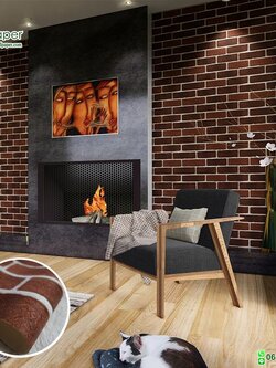 วอลเปเปอร์ติดผนังลายอิฐสีอิฐ