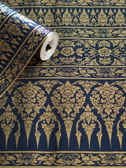 วอลเปเปอร์ติดผนังลายไทย ลายกรวยเชิงสีน้ำเงิน