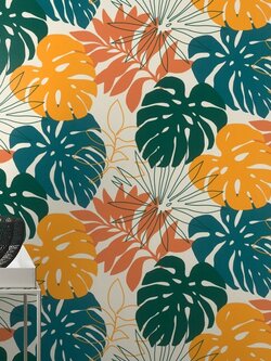 วอลเปเปอร์ติดผนังลายใบไม้สีสันสดใส Tropical wallpaper