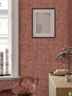 วอลเปเปอร์ติดผนังลายโมเดิร์น สีแดงเส้นสีทอง