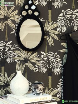 วอลเปเปอร์ติดผนังลายต้นปาล์ม พื้นสีน้ำตาล Tropical wallpaper