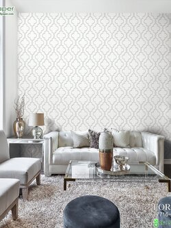 วอลเปเปอร์ติดผนัง มินิมอล หน้ากว้างเกาหลี ลายเส้นกราฟฟิค สีขาวเทา