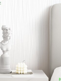 วอลเปเปอร์หน้ากว้าง 1 เมตร ลายเส้นสีเงิน พื้นหลังสีขาว