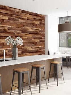 วอลเปเปอร์ลายไม้ปาเก้สีน้ำตาลแข้ม