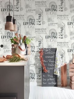 วอลเปเปอร์ติดผนังลายตัวอักษรสีเทาดำ