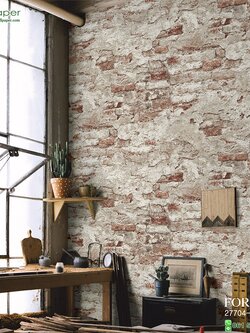 วอลเปเปอร์เกาหลีหน้ากว้างลายอิฐก่อ ปูนเปลือย สีส้มอิฐ