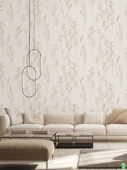 วอลเปเปอร์ติดผนังลายใบไม้สีน้ำตาลอ่อน