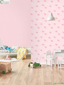 วอลเปเปอร์ติดผนังหน้ากว้าง 1 เมตร ลายหัวใจ พื้นสีชมพู