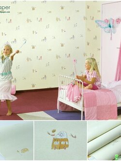 วอลเปเปอร์ติดผนังลายศิลปะภาพวาดจากเด็กๆ พื้นสีเหลือง