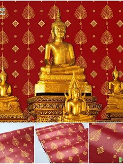 วอลเปเปอร์ลายใบโพธิ์สีทองพื้นแดง