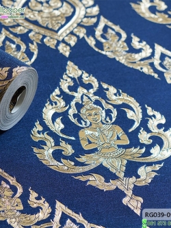 wallpaper ลายไทย เทพพนม สีน้ำเงิน-ทอง