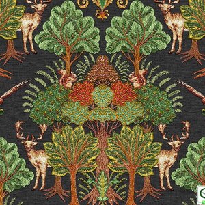 วอลเปเปอร์ลายต้นไม้ กวางนกกระรอก พื้นสีดำ