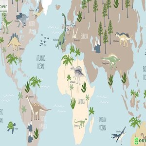 วอลเปเปอร์หน้ากว้าง 1 เมตร ลายแผนที่ไดโนเสาร์