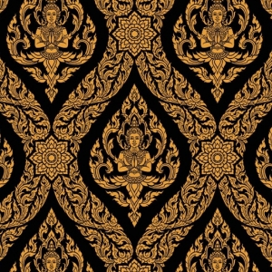 วอลเปเปอร์ลายไทยห้องพระ ลายเทพพนมสีดำ