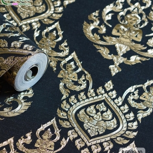 wallpaper ลายไทย เทพพนม สีดำ-ทอง