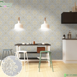 วอลเปเปอร์ติดผนังลายหลุยส์ พื้นน้ำตาลเทา