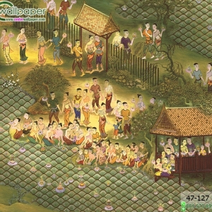 วอลเปเปอร์ลายไทยห้องพระ ลายวันลอยกระทง