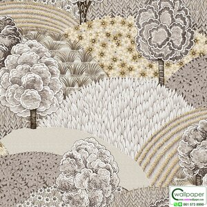 วอลเปเปอร์ลายต้นไม้ป่าไม้ โทนสีน้ำตาลทอง