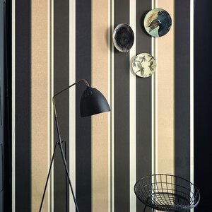 วอลเปเปอร์ติดผนังลายทาง สีดำ ทอง ขาว