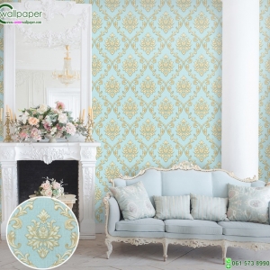 วอลเปเปอร์ติดผนังลายหลุยส์ พื้นสีฟ้า