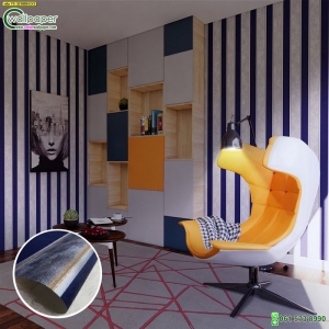 วอลเปเปอร์ติดผนังลายทาง สีน้ำเงิน