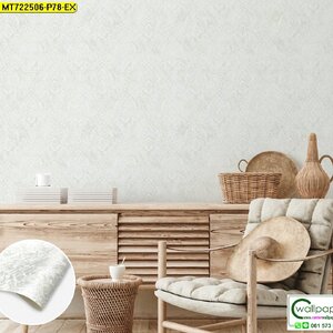 วอลเปเปอร์ติดผนังลายหลุยส์ พื้นสีขาว ลายสีเงิน