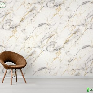 วอลเปเปอร์ลายหินอ่อน สีเทา ทอง