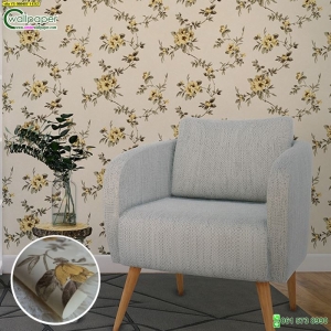 วอลเปเปอร์ติดผนังสีพื้น ลายดอกชบา สีเหลือง