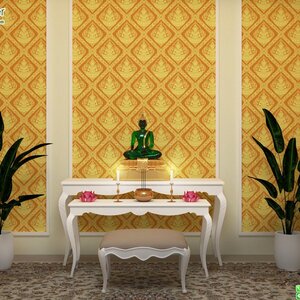 วอลเปเปอร์ลายไทยราคาถูกลายเทพพนมพื้นทอง