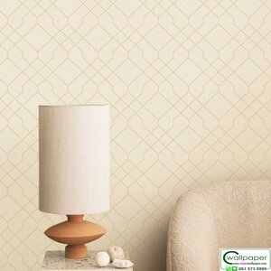วอลเปเปอร์โมเดิร์นตาข่าย สีครีมเส้นสีทอง