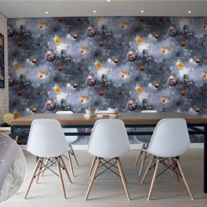 วอลเปเปอร์ติดผนังลายแกแล็คซี่ สีเทา