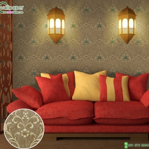 วอลเปเปอร์ติดผนังลายหลุยส์ พื้นสีน้ำตาล