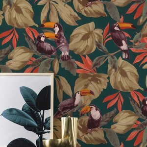 วอลเปเปอร์ติดผนังลายนก ใบไม้ Tropical wallpaper