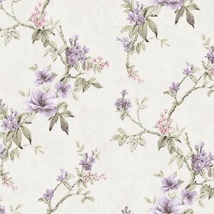 วอลเปเปอร์ลายดอกไม้สีม่วง พื้นสีขาวมุก