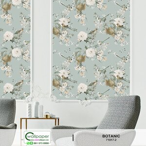 วอลเปเปอร์ลายดอกไม้ โทนสีฟ้า No.71017-2