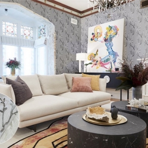 วอลเปเปอร์ติดผนังลายดอกซากุระ สีเทา