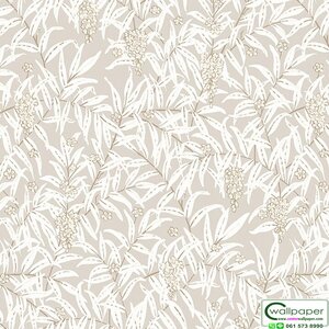 วอลเปเปอร์ลายดอกไม้ สีครีมขาวพื้นสีเทา