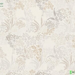 วอลเปเปอร์หน้ากว้าง 1 เมตร ใบไม้พื้นหลังสีขาวครีม