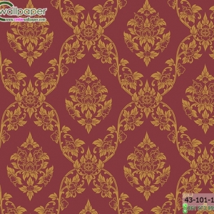 wallpaper ลายไทยห้องพระ ลายพุดตานสีแดงอ่อน