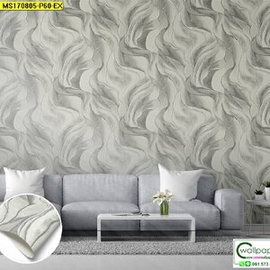 วอลเปเปอร์ห้องนั่งเล่น ลายหินอ่อน สีขาวเทา