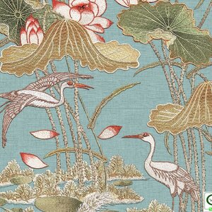 วอลเปเปอร์ลายใบบัว นก พื้นสีเขียวมิ้นท์