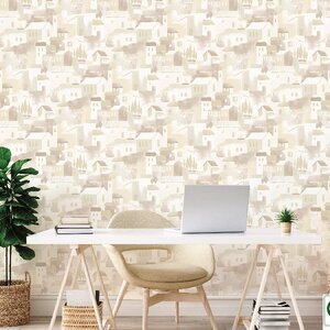 วอลเปเปอร์ภาพวาด ลายบ้านเมืองอาคาร โทนเทาน้ำตาล