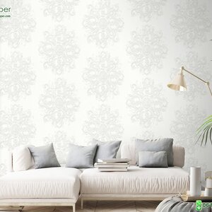 วอลเปเปอร์ติดผนังลายหลุยส์ พื้นหลังสีขาวครีม