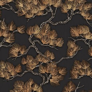 วอลเปเปอร์แท็กเจอร์เนื้อผ้า ลายใบไม้สีทอง พื้นหลังสีดำ