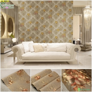 วอลเปเปอร์ติดผนังลายดอกไม้โคมไฟระย้า สีเขียว