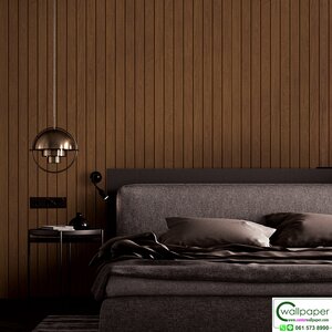 วอลเปเปอร์ห้องนอน ลายไม้ระแนงมีร่องสีน้ำตาล