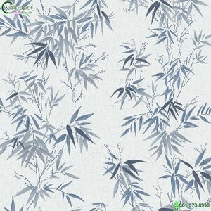 วอลเปเปอร์ลายใบไผ่ สีน้ำเงินขาว